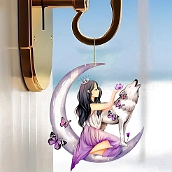Moon with Wolf & Girl Acrylic Hanging Ornaments&nbsp;PW-WGE0FEB-01