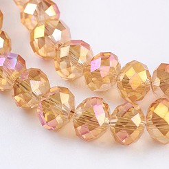 電気メッキガラスビーズセット  フル虹メッキ  多面カット  ロンデル  オレンジ  8x6mm  穴：1~1.5mm  約70~72個/連  16.9~17.3インチ（43~44cm）&nbsp;EGLA-F122-8x6mm-FR-A01