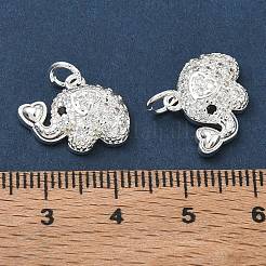 真鍮マイクロペーブブラックキュービックジルコニアペンダント  ハートのチャームが付いた象  銀  13x17x4.5mm  穴：3mm&nbsp;CU-CBA3F77-05S