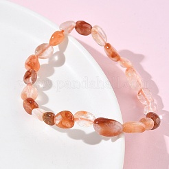 天然レッドクォーツビーズストレッチブレスレット（女性用）  ヌンゲット  ビーズ：6~12x6~8x4~7mm  内径：1.89~2.01インチ（4.8~5.1cm）&nbsp;BJEW-Z158-02B-02