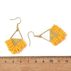 304ステンレススチールダングルイヤリング  三角形  円筒形のシードビーズのぶら下がりピアス  オレンジ  55x29mm&nbsp;EJEW-MZ00806-03