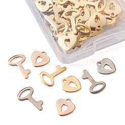 304ステンレススチールチャーム  キー＆ロック  ミックスカラー  キー：14x9x0.8ミリ  穴：2.5x6mm  3色  20個/カラー  60個/箱  ロック：10x9~9.5x0.7~0.8mm  穴：1.4mm  3色  20個/カラー  60個/箱&nbsp;STAS-TA0004-57