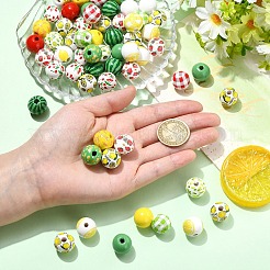 100個、10種類のスタイル、スプレー塗装された丸い天然シマウッドビーズ  ミックスカラー  16mm  穴：4mm  10個/スタイル&nbsp;WOOD-YW0001-85
