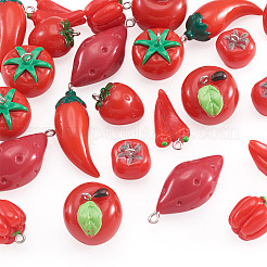 24Pcs 8 Styles Artificial Vegetable Theme Resin Iron Pendants&nbsp;RESI-TA0005-76