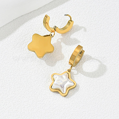 Stainless Steel Imitation Pearl Star Hoop Earrings&nbsp;MR8131