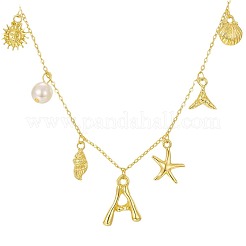Summer Brass Initial Letter Starfish Shell Shaped Pendant Bib Necklaces for Women&nbsp;FS-WGBCAD2-11