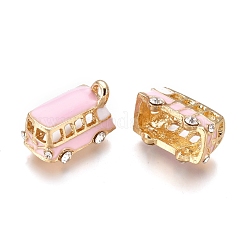 合金ペンダント  エナメルとクリスタルラインストーン付き  バス  ゴールドカラー  パールピンク  18x11x13mm  穴：2.5mm&nbsp;X-ENAM-I044-01A