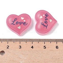 プラスチックエナメルカボション  単語「love」付けのハート  濃いピンク  18.5x21.5x5.5mm&nbsp;KY-Q070-04B