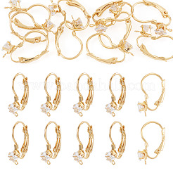 10Pcs Square Brass Micro Pave Clear Cubic Zirconia Leverback Earring Findings&nbsp;KK-TADJ0001-19
