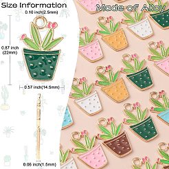 60本6色合金エナメルペンダント  鉢植えチャーム  ミックスカラー  22x14.5x1.5mm  穴：2.5mm  10個/カラー&nbsp;ENAM-CJ0004-62