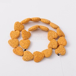 染められた天然溶岩岩ビーズ連売り  ハート  ゴールデンロッド  20~21x20~21x7~8mm  穴：1mm  約20個/連  15.55インチ&nbsp;G917-6