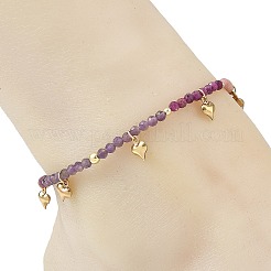 Natural Ruby & Rhodonite & Amethyst Faceted Round and Pearl Beaded Anklets&nbsp;AJEW-AN00872-02