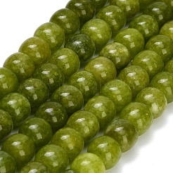 染め加工天然石ホワイトジェイドビーズ連売り  バレル  オリーブドラブ  10x8.5mm  穴：1mm  約42個/連  14.57インチ（37cm）&nbsp;GG-CBA88FB-01C