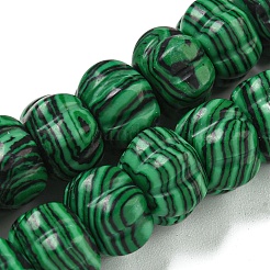 合成マラカイトビーズ連売り  カボチャ  12x7.5~8mm  穴：1.4mm  約25個/連  7.48~7.87''（19~20センチメートル）&nbsp;G-G142-A01-01