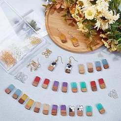クルミ材の木製ダングルイヤリングのDIYキット  28本7色長方形レジン＆ウォールナットウッドペンダント  真鍮のピアスフックと丸カン  ミックスカラー  20.5x10x3~4mm  穴：2mm  4個/カラー&nbsp;DIY-OC0006-73