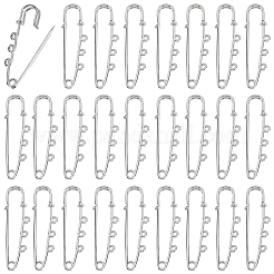 スチール製の頑丈な安全ブローチピン50個  ステンレス鋼色  50x15x7mm  穴：1.8mm  3のループ&nbsp;DIY-SC0033-19