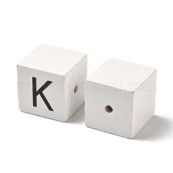 木材ヨーロッパのビーズ  大穴ビーズ  文字付きのキューブ  文字k  30.5x30.5x29.5~30.5mm  穴：5mm&nbsp;WOOD-I014-02K
