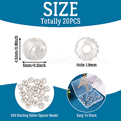 スターリングシルバーの波型ラウンドスペーサービーズ 925 個  銀  5x4.5mm  穴：1.8mm  20pc&nbsp;STER-TA0001-33A