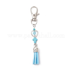 Faux Suede Tassel & Synthetic Turquoise Cross Pendant Decorations&nbsp;HJEW-JM03664
