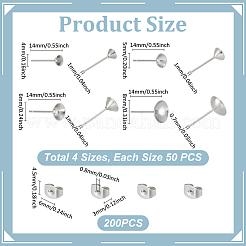 200Pcs 4 Styles 304 Stainless Steel Stud Earring Findings&nbsp;STAS-UN0058-11