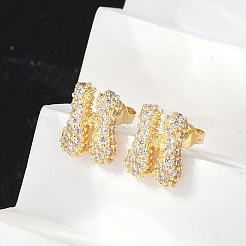 Brass Micro Pave Cubic Zirconia Stud Earrings&nbsp;EJEW-Z091-04G-H