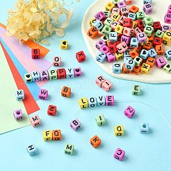 DIYブレスレット作成キット  文字とハートのキューブアクリルビーズを含む  伸縮性のある糸  ミックスカラー  330個/袋&nbsp;DIY-YW0008-31