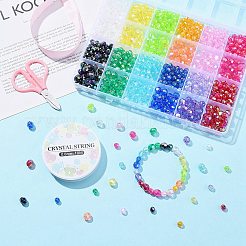 DIYのキラキラブレスレット作成キット  透明アクリル丸ビーズ入り  伸縮性のある糸  はさみ  ミックスカラー  ビーズ：6~8mm  穴：1~1.5mm  840個/箱&nbsp;DIY-YW0007-84
