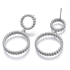 真鍮ダングルスタッドピアス  ステンレス鋼ピンと  ニッケルフリー  リング  プラチナメッキ  39x23mm  ピン：0.7mm&nbsp;KK-N232-107P-NF