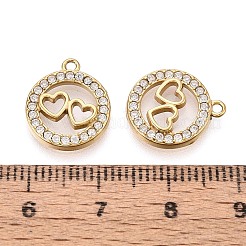 304ステンレススチールマイクロパヴェキュービックジルコニアチャーム  リング＆ハートチャーム  イオンプレーティング（ip）  18KGP本金メッキ  15x12.5x2mm  穴：1.2mm&nbsp;STAS-N115-56G