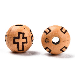 模造ウッドアクリルビーズ  十字架の丸い  砂茶色  8mm  穴：2mm  約1800個/500g&nbsp;SACR-R830-04