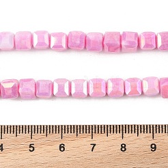 電気メッキオペークガラスビーズ連売り  キューブ  多面カット  パールピンク  5.5~6x6x6mm  穴：1mm  約66個/連  14.96''（38センチメートル）&nbsp;EGLA-U004-02A