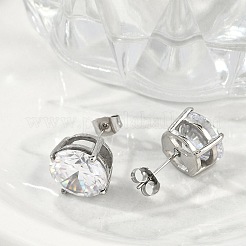 女性用304ステンレススチールスタッドピアス  キュービックジルコニア付き  フラットラウンド  ステンレス鋼色  12mm&nbsp;EJEW-F351-01P