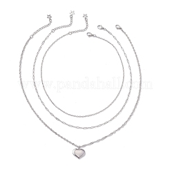 304 Stainless Steel Heart Pendant 3 Layer Chain Necklaces for Women&nbsp;NJEW-JN05478