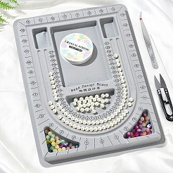 プラスチックビーズデザインボード  ステンレスハサミ付き  弾性水晶の線  鉄のビーズピンセット  スチールビーズ針  グレー  24x33x1cm  1 PC&nbsp;TOOL-YW0001-72