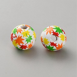 丸い木製ヨーロッパビーズ  カエデの葉  カラフル  16x15mm  穴：4mm&nbsp;WOOD-CJC0009-09A