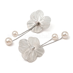 花の合金ダングルスタッドピアス  模造パールと  プラチナ  106x48mm&nbsp;EJEW-L096-005P