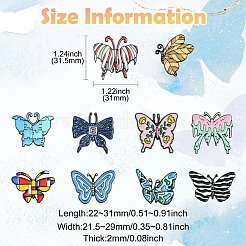 10個 10スタイル ブラック合金ブローチ  女性用蝶エナメルピン  ミックスカラー  22~31x21.5~29x2mm  1個/スタイル&nbsp;JEWB-CJ0001-36