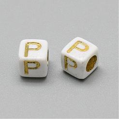 メッキアクリルビーズ  ゴールドライン入り  水平穴  混合文字  キューブ  文字L  5.5~6x5.5~6x5.5~6mm  穴：3.5mm  約3000個/500g&nbsp;SACR-S297-09