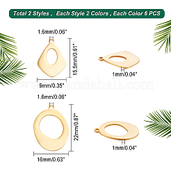 24 個 4 スタイルのステンレススチールチャーム  混合図形  ゴールデン·ステンレス鋼色  22x15.5~16x1mm  穴：1.6mm  6個/スタイル&nbsp;STAS-DC0008-63