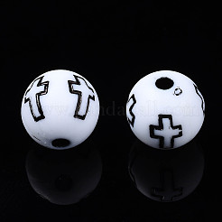 不透明なアクリルビーズ  クロスの丸  ホワイト  10x9.5mm  穴：2mm&nbsp;X-SACR-S273-38-A01