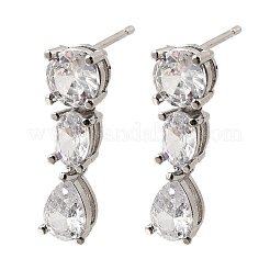 Brass Micro Pave Clear Cubic Zirconia Teardrop Dangle Stud Earrings&nbsp;EJEW-P322-09P