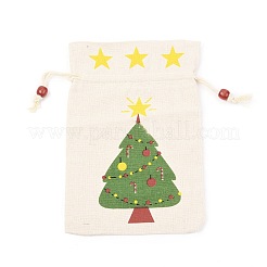 クリスマステーマの綿生地布バッグ  巾着袋  クリスマスパーティースナックギフトオーナメント用  木模様  22x15cm&nbsp;LS-ABAG-H104-A01