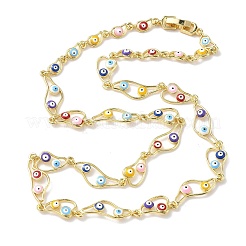 Brass Enamel Evil Eye Link Chain Necklaces&nbsp;NJEW-G183-01G-03