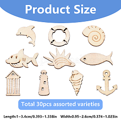 ウッドカボション  レーザーカットウッドシェイプ  海洋生物  水彩絵の具で  ミックスカラー  20~34x18.5~25.5x2.5mm&nbsp;WOOD-YW0001-29
