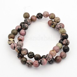 Round Natural Rhodonite Beads Strands&nbsp;G-M136-8mm