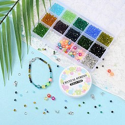 DIY レター ブレスレット ネックレス メイキング キット  ガラス＆アクリルビーズを含む  伸縮性のある糸  合金の留め金  ミックスカラー  1310個/セット&nbsp;DIY-YW0006-77
