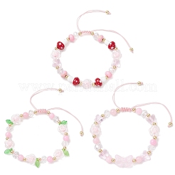 3Pcs Floral Acrylic Beads Braided Bead Bracelets for Women&nbsp;BJEW-MZ00192
