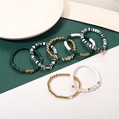 8Pcs 1Bag Rugby Polymer Clay Heishi & CCB Plastic Beaded Stretch Bracelets Set&nbsp;BJEW-PA0001-12D