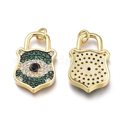 真鍮製マイクロパヴェキュービックジルコニアペンダント  丸カン付き  ロック  18KGP本金メッキ  ミックスカラー  25x15x3mm  穴：3mm&nbsp;ZIRC-I046-03