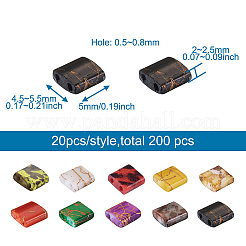 200個10色電気メッキガラスシードビーズ  2穴  正方形  ミックスカラー  5x4.5~5.5x2~2.5mm  穴：0.5~0.8mm  20個/カラー&nbsp;SEED-CD0001-03B